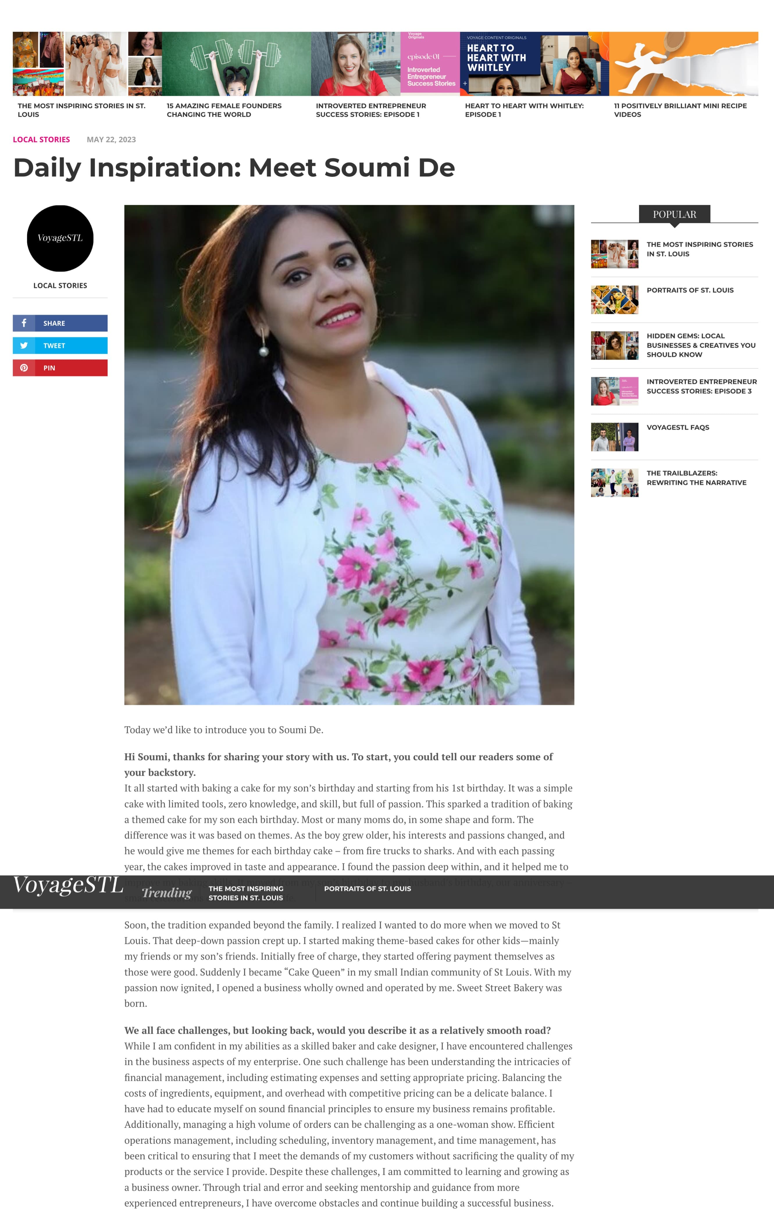Sweet Street Bakery interview in VoyageSTL magazine