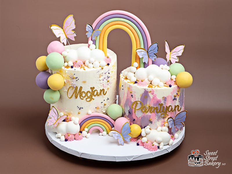 Rainbow Themed Twin Cake