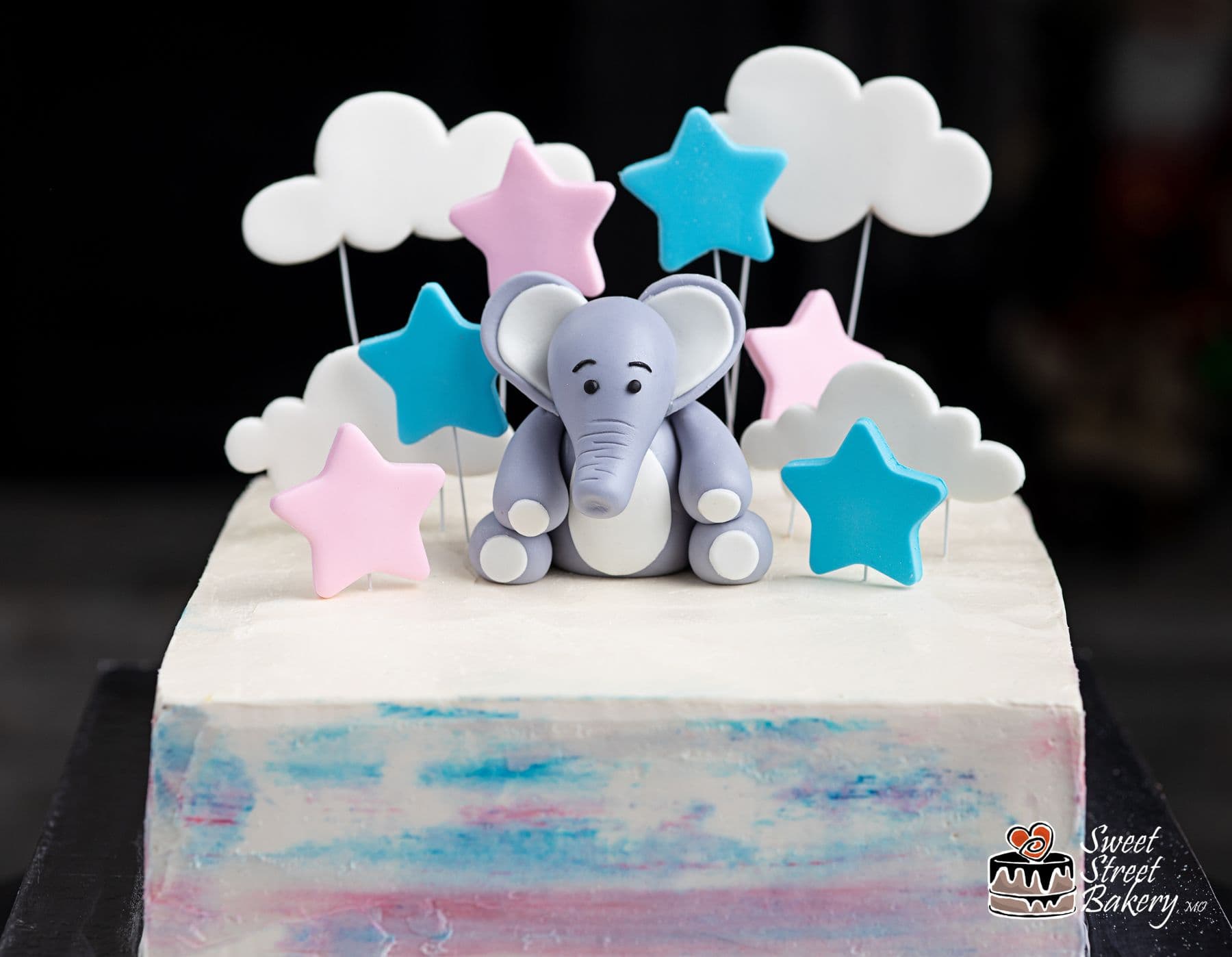 Elephant Baby Shower Cake with Stars and Clouds